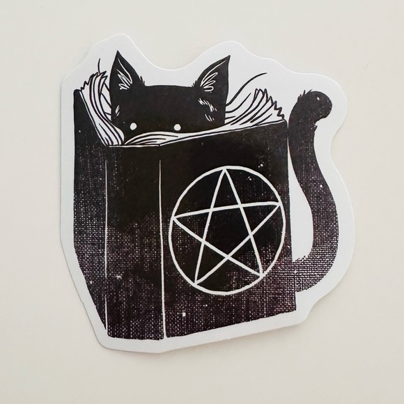 10/$10 Witchy Book & Cat Sticker - Picture 1 of 1